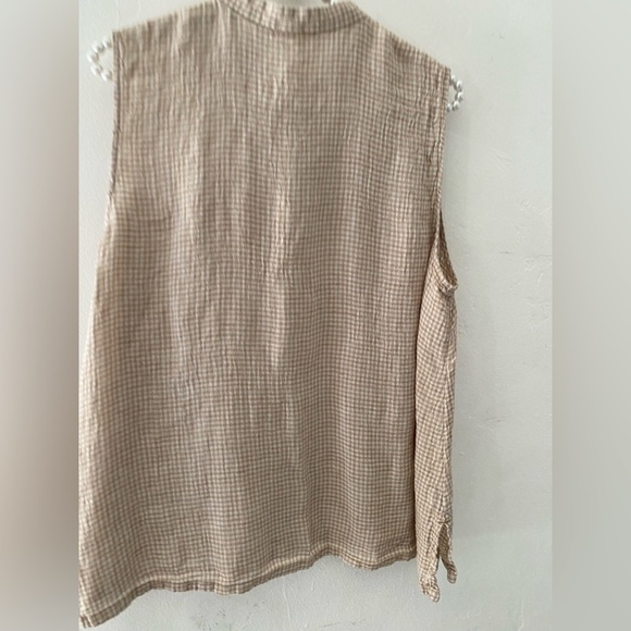 Eileen Fisher Cream100%linen Sleeveless Blouse Sleeveless Button-Up Shirt L/G - Picture 10 of 13